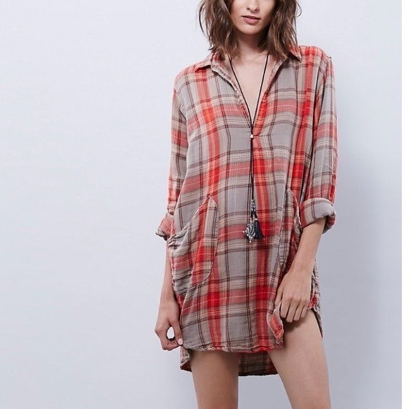 Free People X CP Shades Teton Tunic Dress Campfire Plaid Fall Autumn XS - Picture 7 of 7